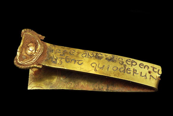 Staffordshire hoard: Gold strip with a Biblical inscription