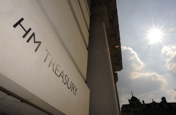 Week in business: A general view shows the sign outside the Treasury building in London