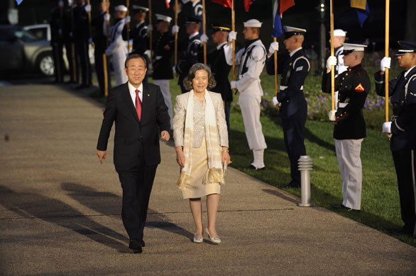 The wives of G20 leaders: United Nations secretary general Ban Ki-Moon and his wife Yoo Soon-Taek