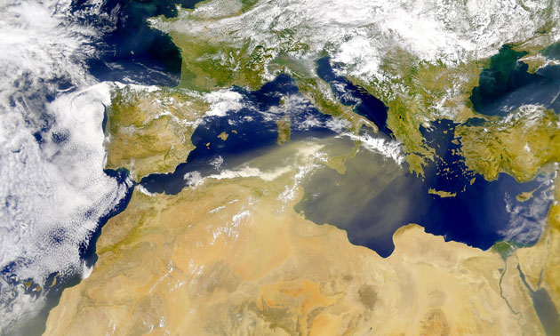 Dust storm: Dust blows across the Mediterranean Sea