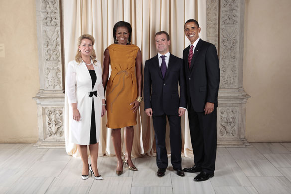 Obama and leaders at UN: Obama with Dmitriy Medvedev