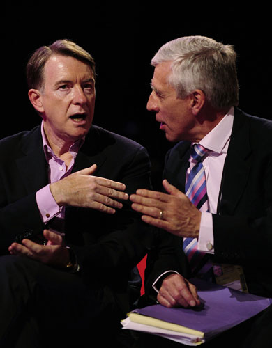 Labour Party conference: Peter Mandelson, left, speaks with Justice Secretary Jack Straw