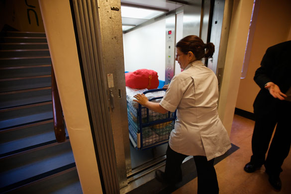 Alder Hay Hospital: A nurse enters a goods lift at Alder Hay Hospital