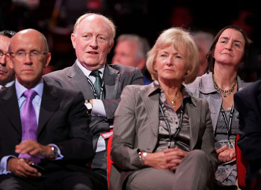 Labour Party Conference: Former Labour Party Leader Neil Kinnock sits behind his wife Glenys Kinnock