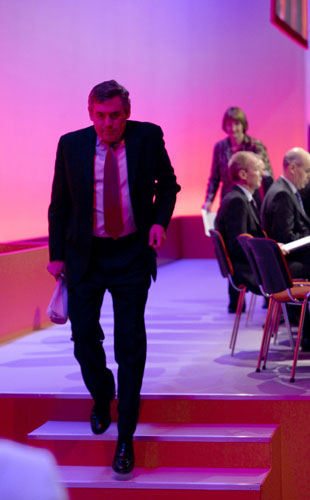 Labour party conference: Gordon Brown steps down from the conference platform
