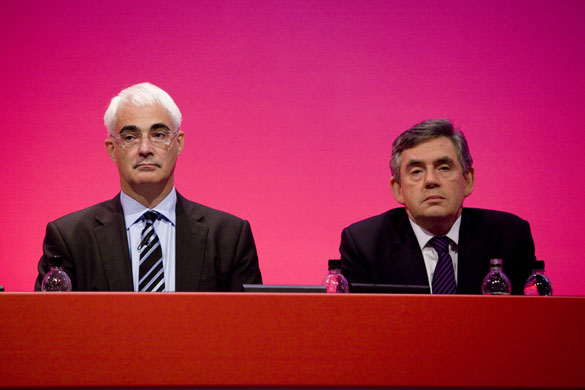 Labour party conference: Alistair Darling and Gordon Brown on the podium