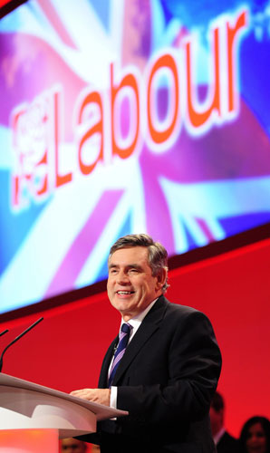 Labour conference day 3: Britain's Prime Minister Gordon Brown smiles as he gives his speech
