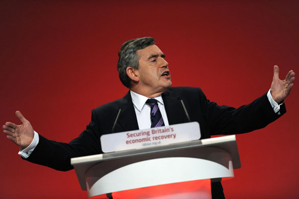 Labour conference day 3: Britain's Prime Minister Gordon Brown gestures as he delivers his speech
