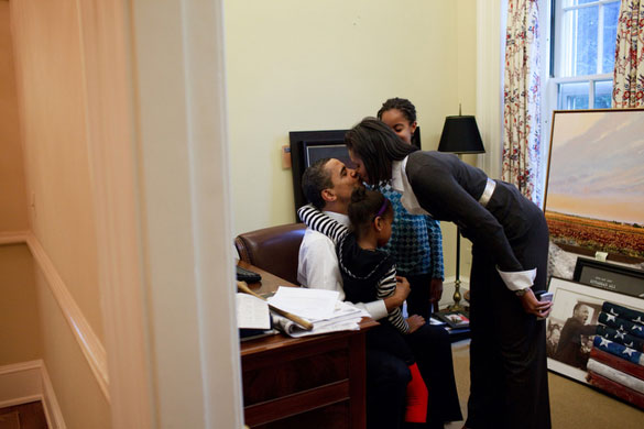 The Obama family: 2 February 2009: President Barack Obama with his family