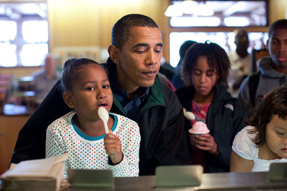 The Obama family: 15 August 2009: President Barack Obama and his daughters