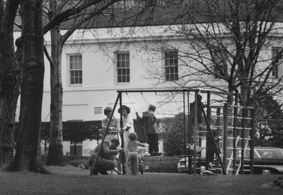 The Obama family: 1 April 1961: Caroline Kennedy and mother with friends