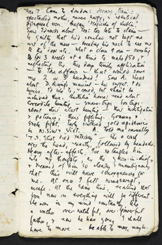 TS Eliot exhibition: Journal entry by Ted Hughes about the death of TS Eliot, 7 January 1965 