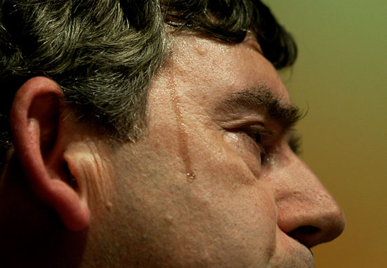 Sweating politicians: Gordon Brown  when Chancellor, addressing the TUC congress in Brighton
