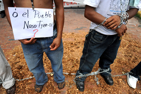 3 September 2009: Panama City, Panama: Naso natives during a protest