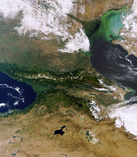 Satellite Eye on Earth: Volga Delta and Caucasus 