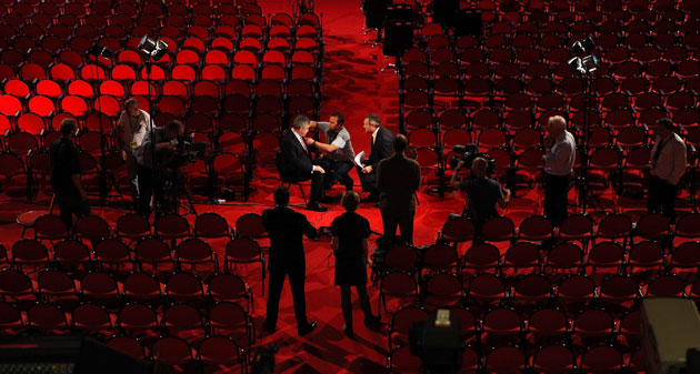 30 September 2009: Brighton, UK: Gordon Brown has a microphone attached to his lapel