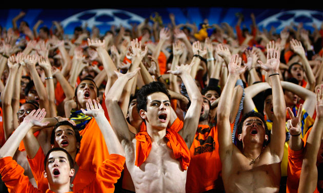 Wed3 Champions League: Apoel Nicosia fans cheer their team on against Chelsea