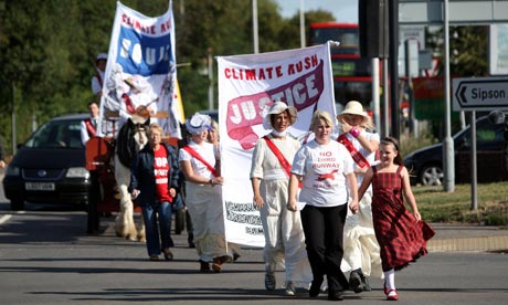 Climate Rush group protestors descended on Heathrow with horses and carts