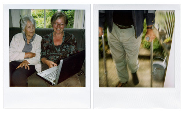 Observer Review Polaroids: Polaroids by Martin Parr of his mother using Skype and a friend on crutches
