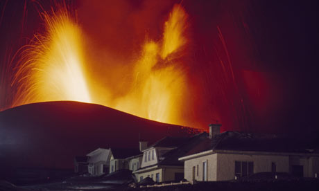 Pictures Of Volcanoes In Iceland. Kirkjufell volcano erupting in