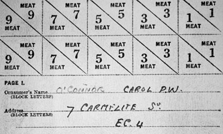 Second world war: A ration book A close-up of a page from a 1945 ration book 