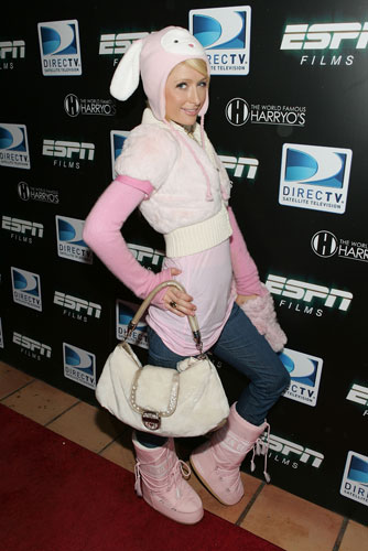 Bunny ear fashion: Paris Hilton attends the Direct TV and ESPN NFL Playoff Party - bunny ears