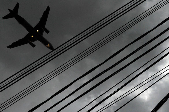 9 September 2009: Sao Paulo, Brazil: An airplane prepares to land