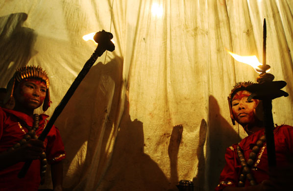 9 September 2009: Kathmandu, Nepal: People perform a play based on Hindu mythology