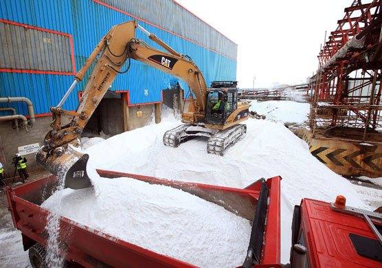 Cold weather continues: January 10, Runcorn, UK: A truck is loaded with salt