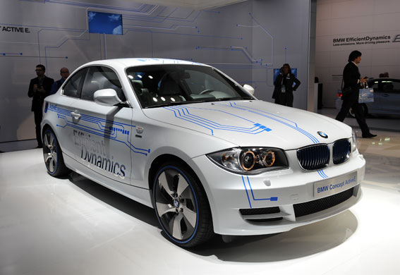 Green cars in Detroit: The BMW Concept Active E electric project car is displayed 