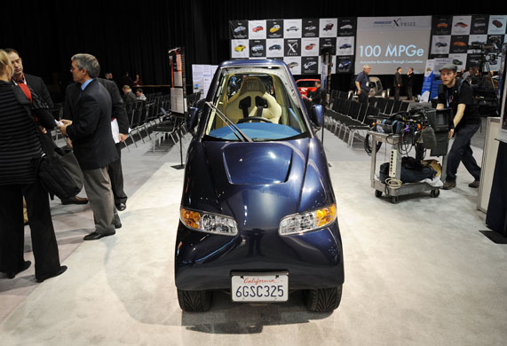 Green cars in Detroit: The Commuter Cars Tango electric car on display