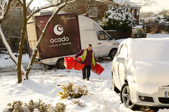 Week in Business: An Ocado shopping delivery in the snow at Holcombe