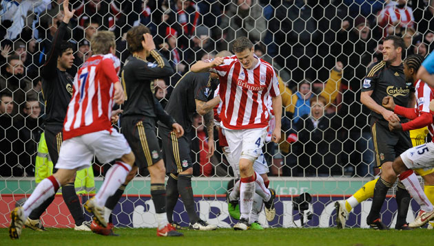 Stoke v Liverpool: Robert Huth celebrates scoring the equaliser for Stoke in the final minute