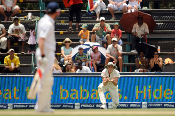 South Africa v England: Paul Collingwood watches as he is caught by Morne Morkel for 71