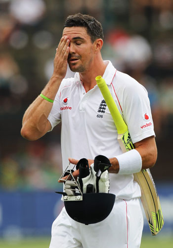 South Africa v England: Kevin Pietersen of England looks dejected after losing his wicket