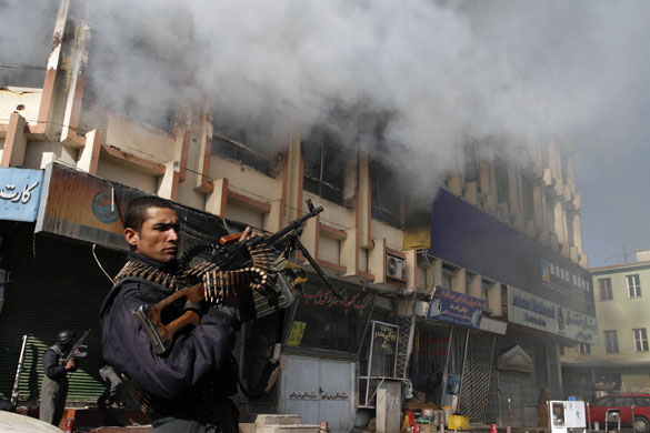Violence in Kabul: Afghan security forces at the scene of an attack in Kabul