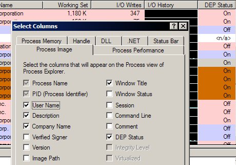 Setting DEP screen shot