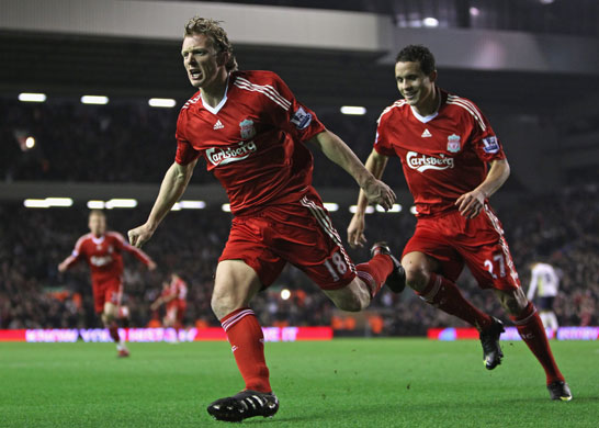 Wednesday Footie: Dirk Kuyt of Liverpool celebrates scoring the opening goal 