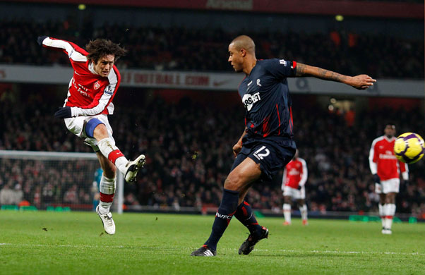 Wednesday Footie: Arsenal's Tomas Rosicky scores Arsenal's first goal against Bolton