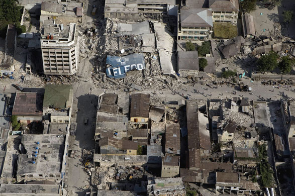 Aerial views of Haiti: Buildings in downtown Port-au-Prince, Haiti