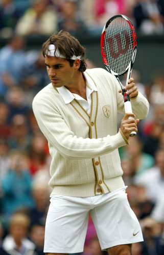 Tennis fashion: Roger Federer warms up at the Wimbledon tennis championships 2008