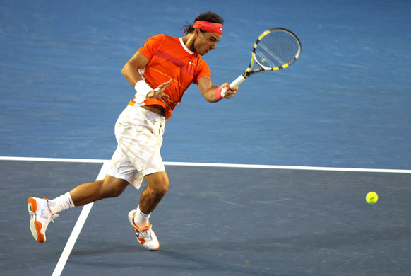 Murray v Nadal Qtr Final: Nadal plays a fierce forehand