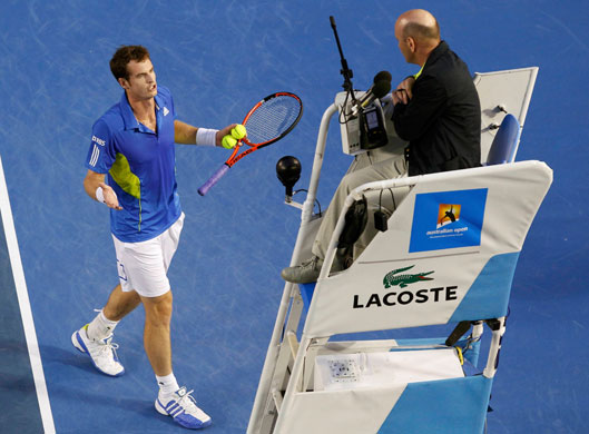 Murray v Nadal Qtr Final: Murray speaks with chair umpire Murphy