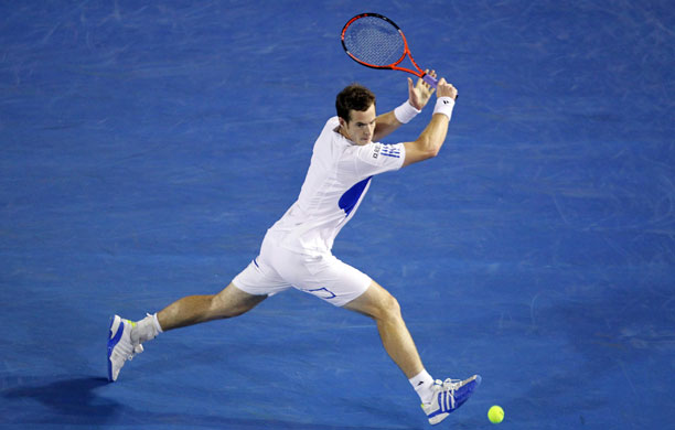 Murray v Nadal Qtr Final: Murray plays a backhand return to Nadal