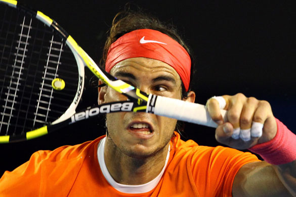 Murray v Nadal Qtr Final: Rafael Nadal plays a forehand