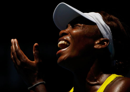 Aus Open Day 10: Williams reacts during her quarter-final match against Li Na