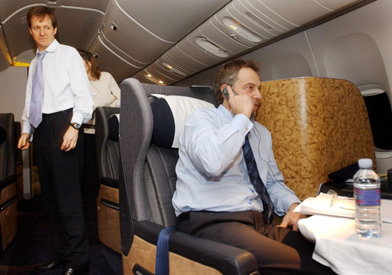 2003 Three Months to war: Tony Blair on plane with Alastair Campbell