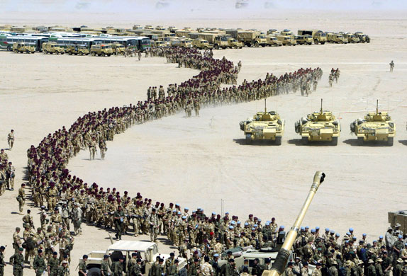 2003 Three Months to war: Tanks and soldiers gather in the Kuwaiti desert