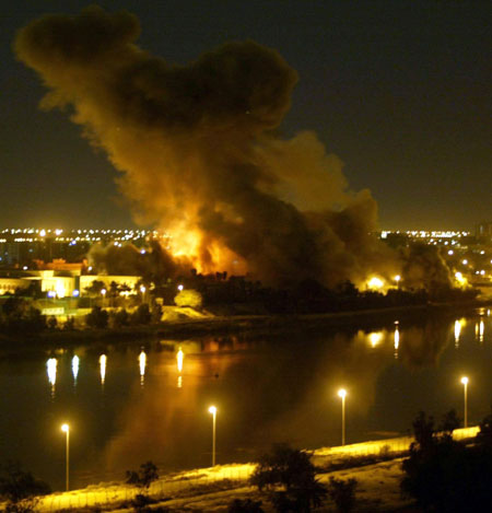 2003 Three Months to war: A missile hits the ministry of planning in Baghdad