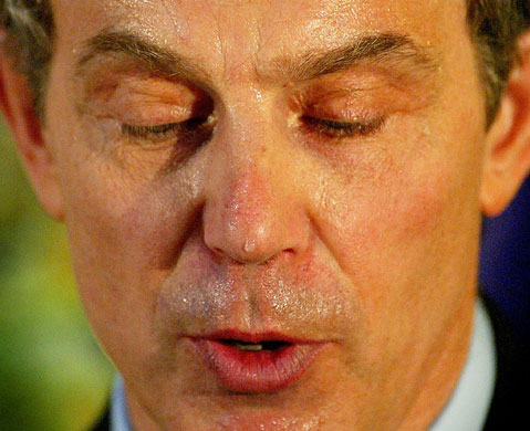 2003 Three Months to war: Britain's Prime Minister Tony Blair sweats